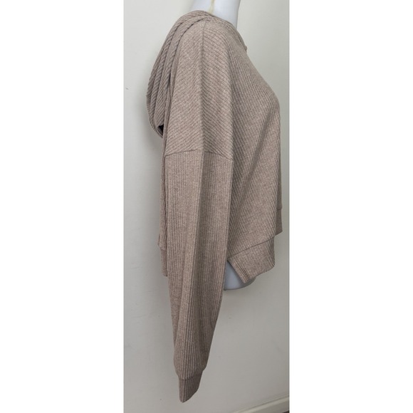 ALO Yoga Muse Cropped Hoodie Long Sleeve Ribbed Pullover Large Gravel Heather - Picture 4 of 6